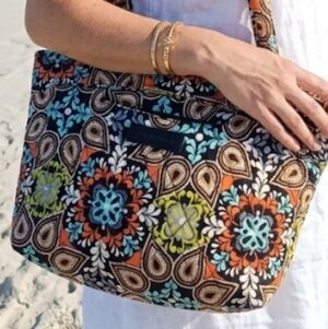 Vera Bradley Multicolor Floral Tote Shoulder Bag in Black, Turquoise & Orange
